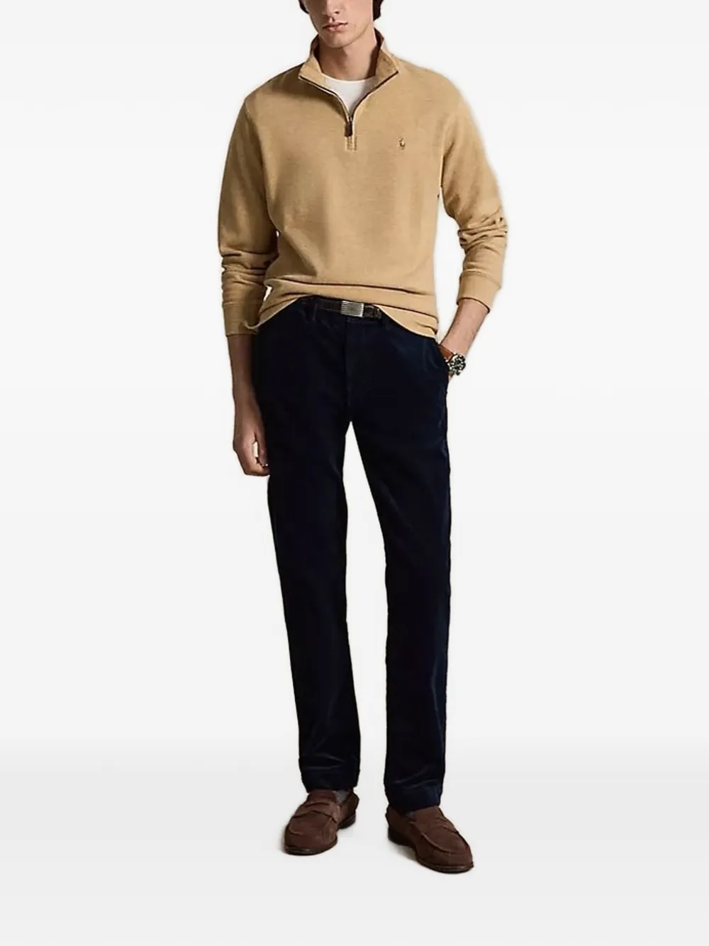 Polo Ralph Lauren Trui met geborduurd logo en kwartrits Beige