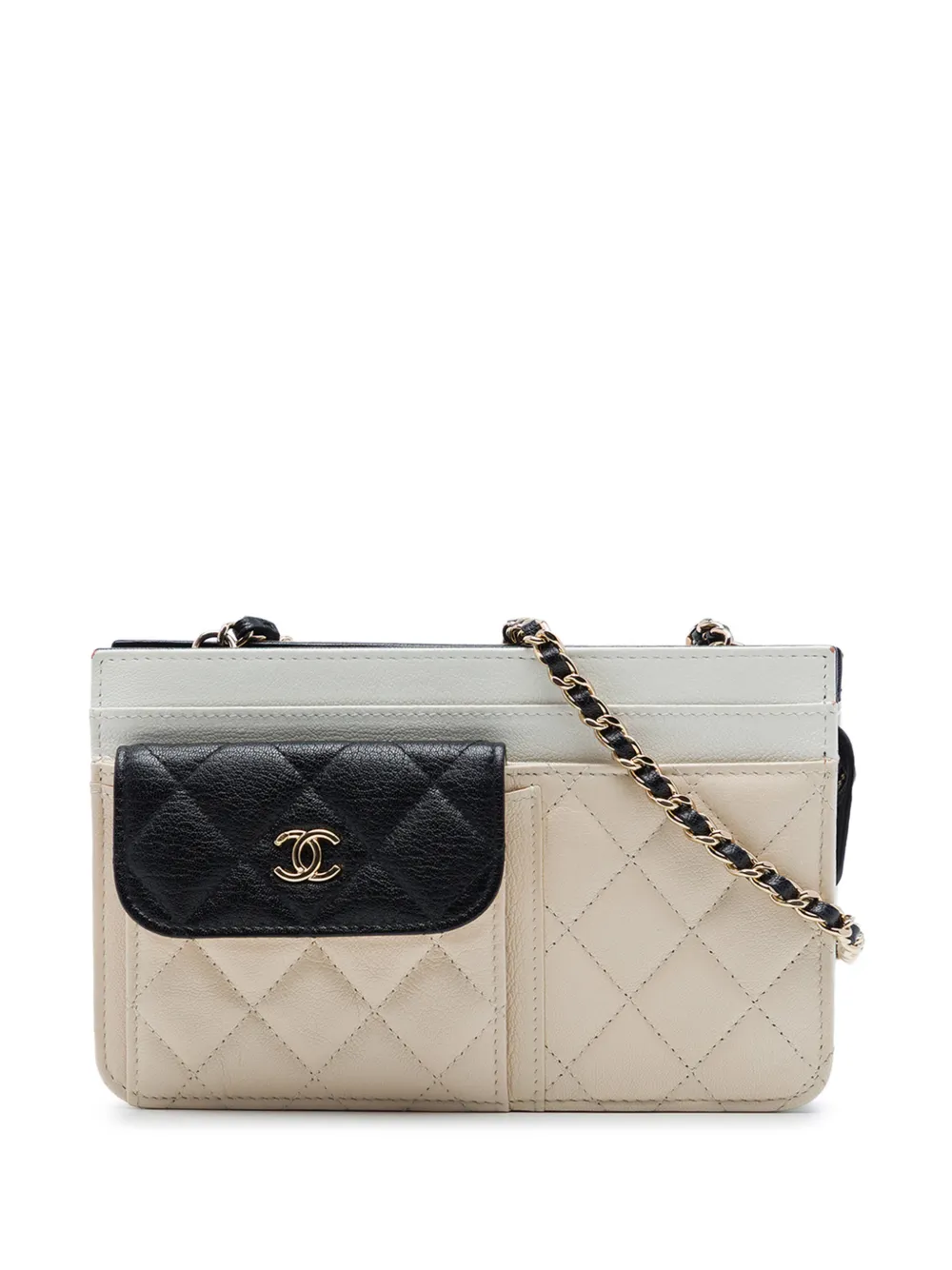 CHANEL Pre-Owned 2019 CC Tricolor Quilted Goatskin Multi Pocket Wallet On Chain crossbody bag - Marrone
