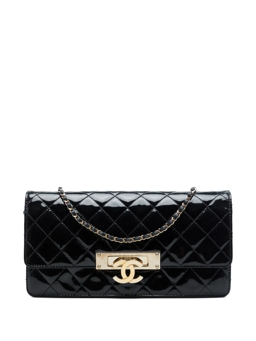 CHANEL Pre-Owned 2014 Quilted Patent Golden Class East West Wallet on Chain crossbody bag - Black