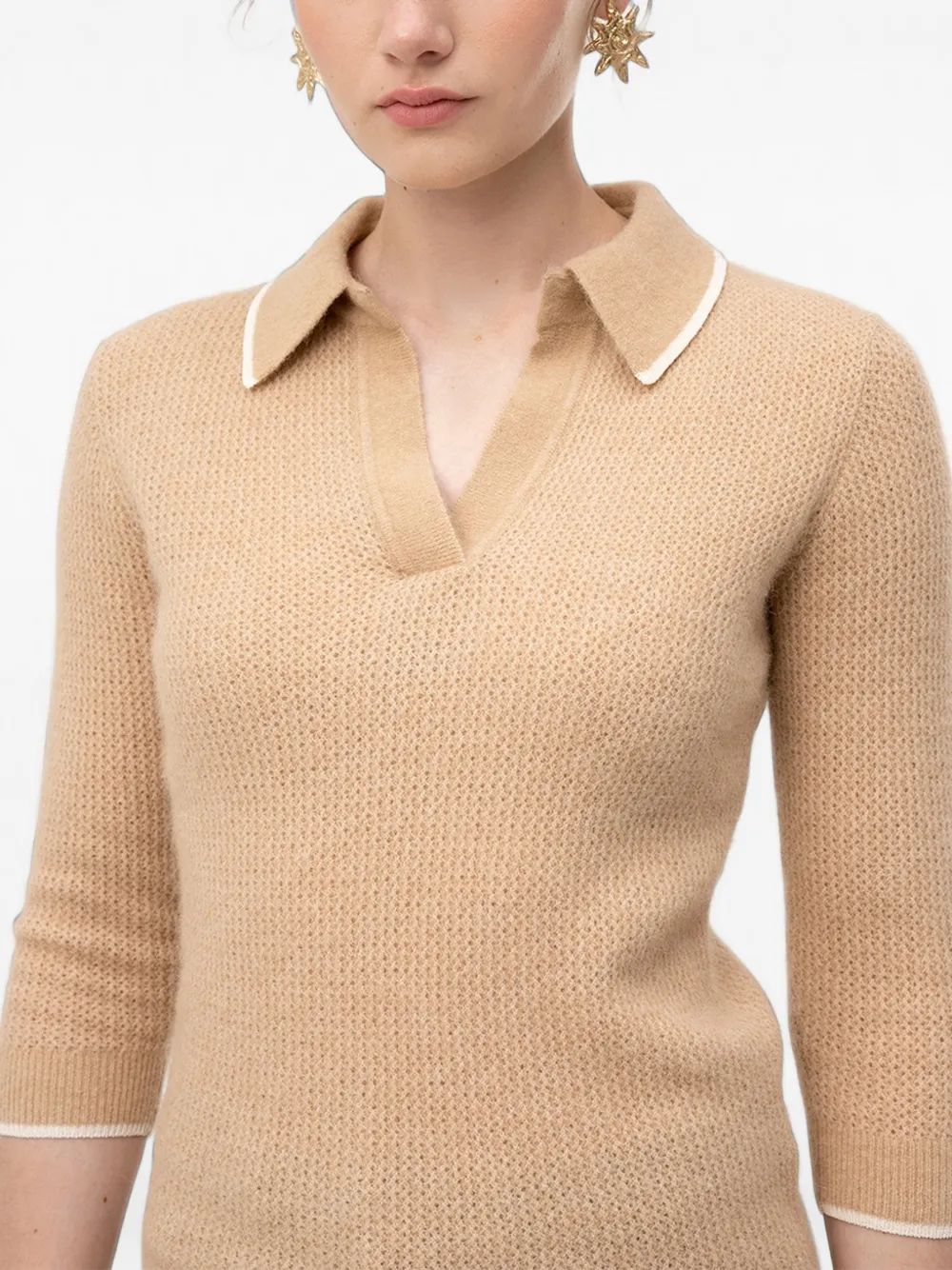 MARANT ÉTOILE waffle-knit three-quarter sleeve sweater Beige