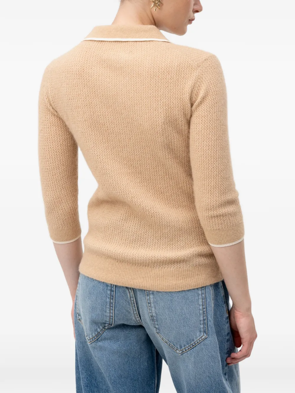 MARANT ÉTOILE waffle-knit three-quarter sleeve sweater Beige