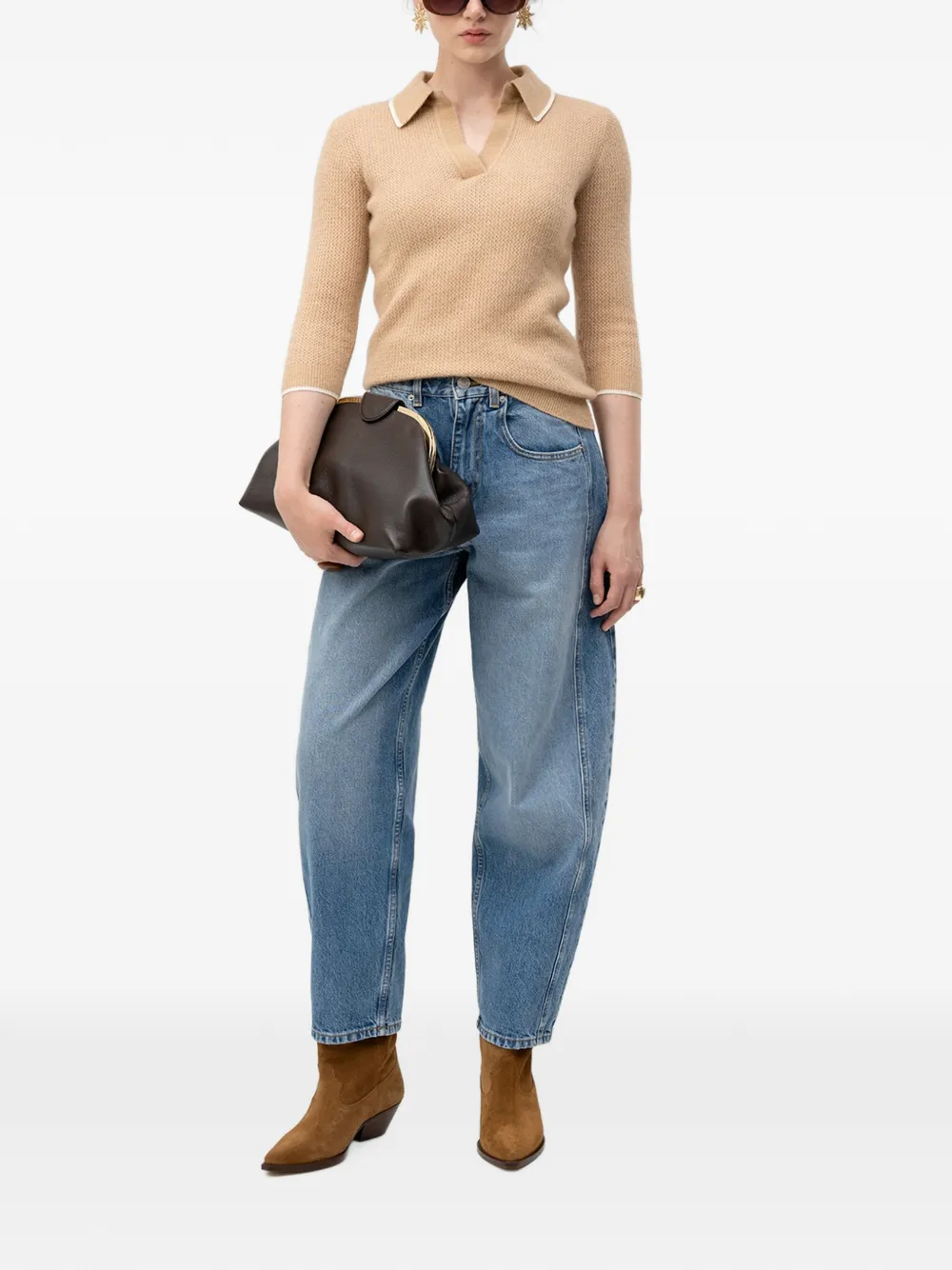 MARANT ÉTOILE waffle-knit three-quarter sleeve sweater Beige