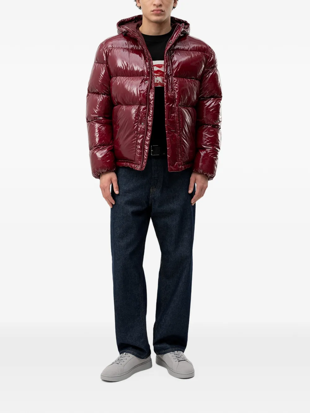 HUGO Waterafstotend donsjack met tonaal logo Rood