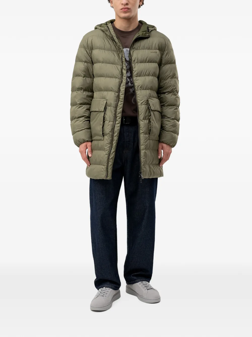 HUGO quilted hooded padded jacket Groen