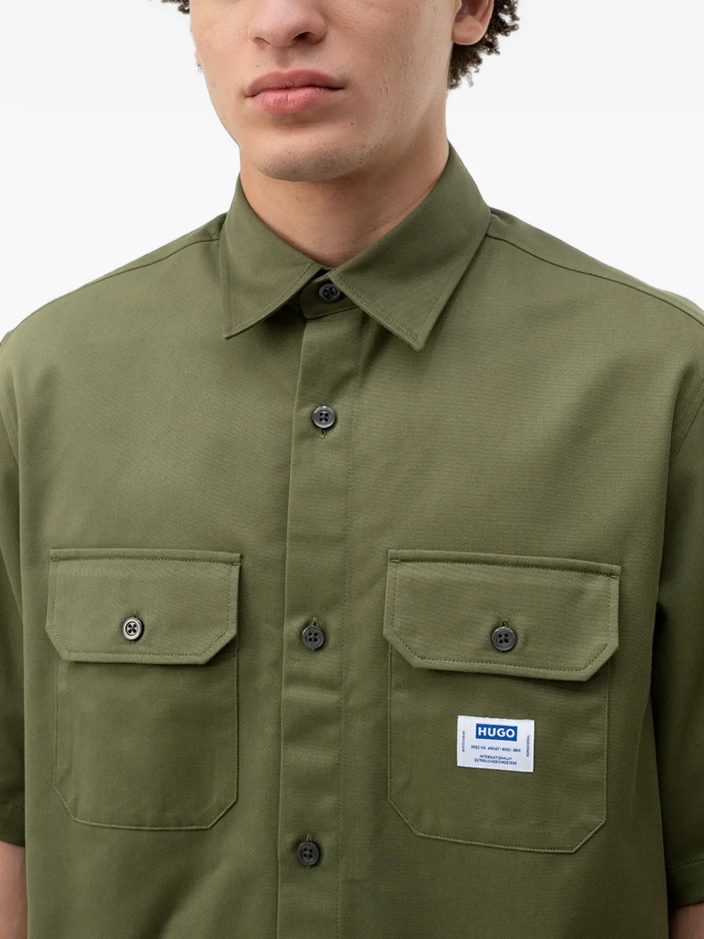 HUGO Overhemd met logopatch en korte mouwen Groen