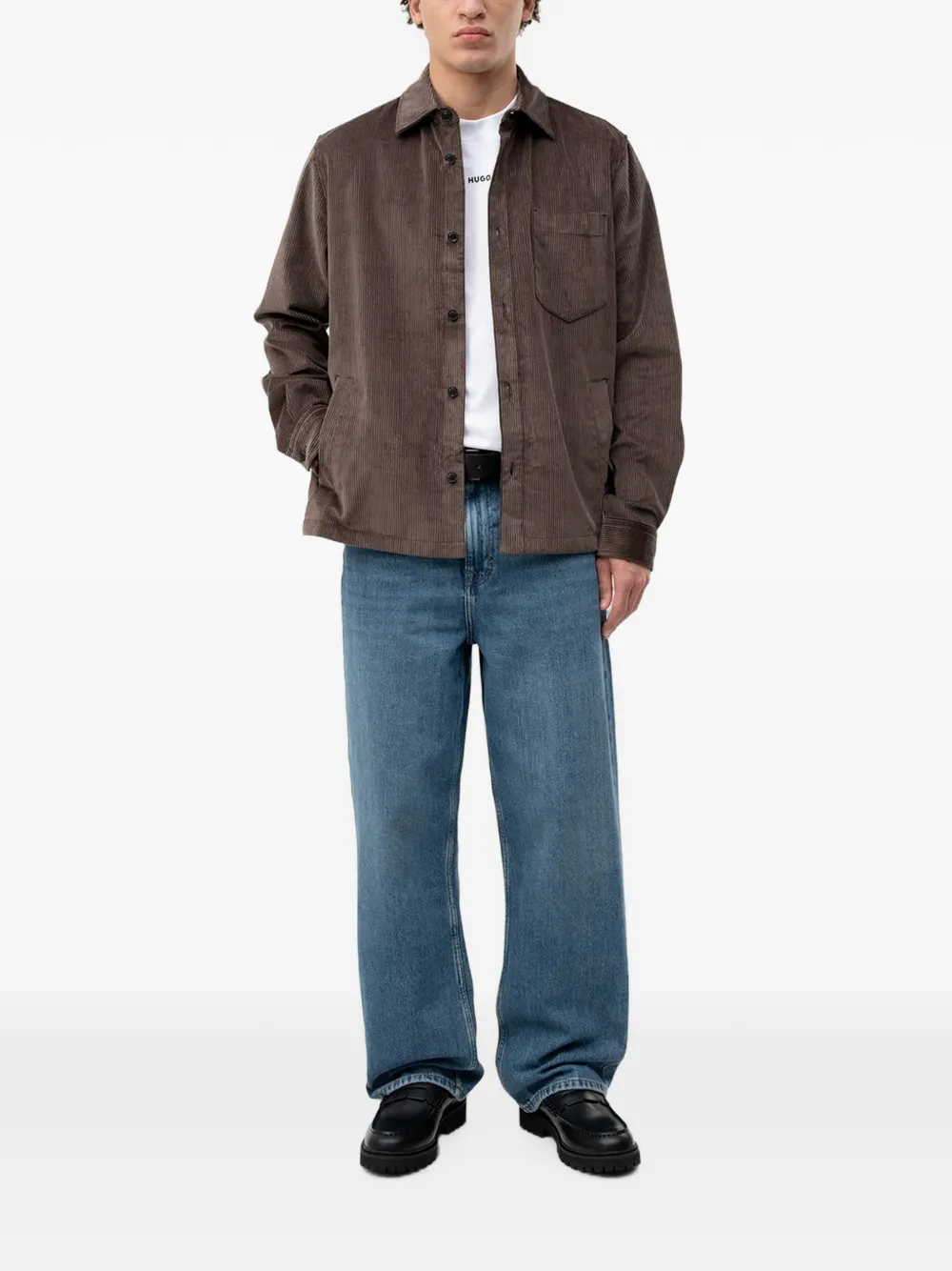 HUGO Oversized overhemd van katoenen ribfluweel Bruin