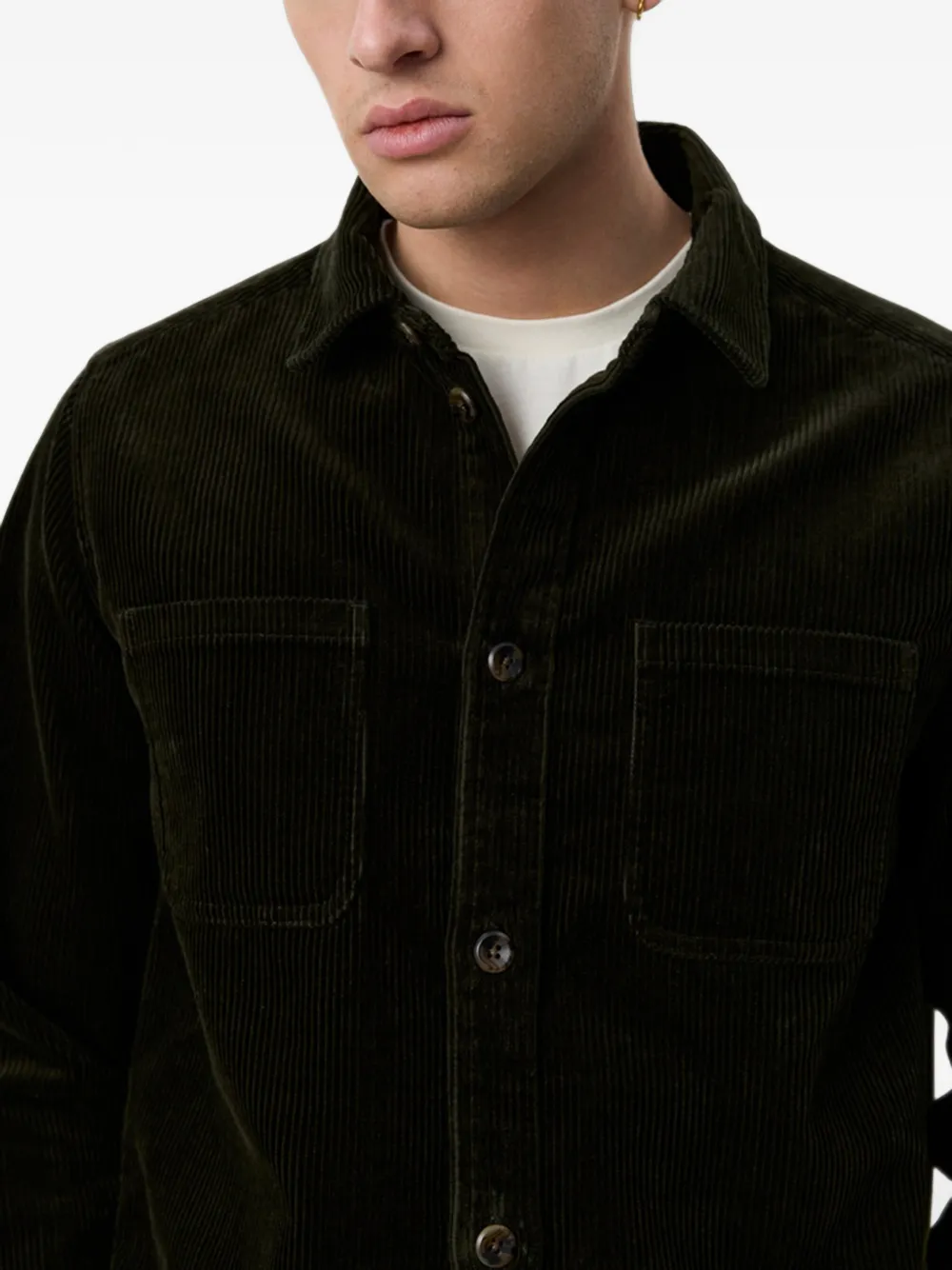 Les Deux Ribfluwelen shirtjack met zak-detail Groen