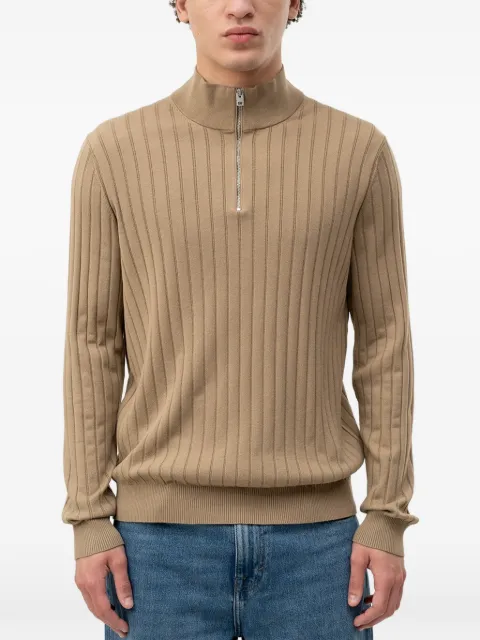 HUGO ribbed-knit quarter-zip sweater