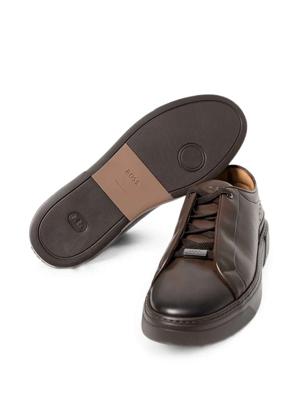 BOSS Gary sneakers van geborsteld leer met elastische veters Bruin