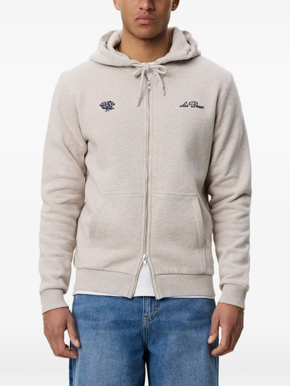 Les Deux logo-embroidered zip-up hoodie Beige
