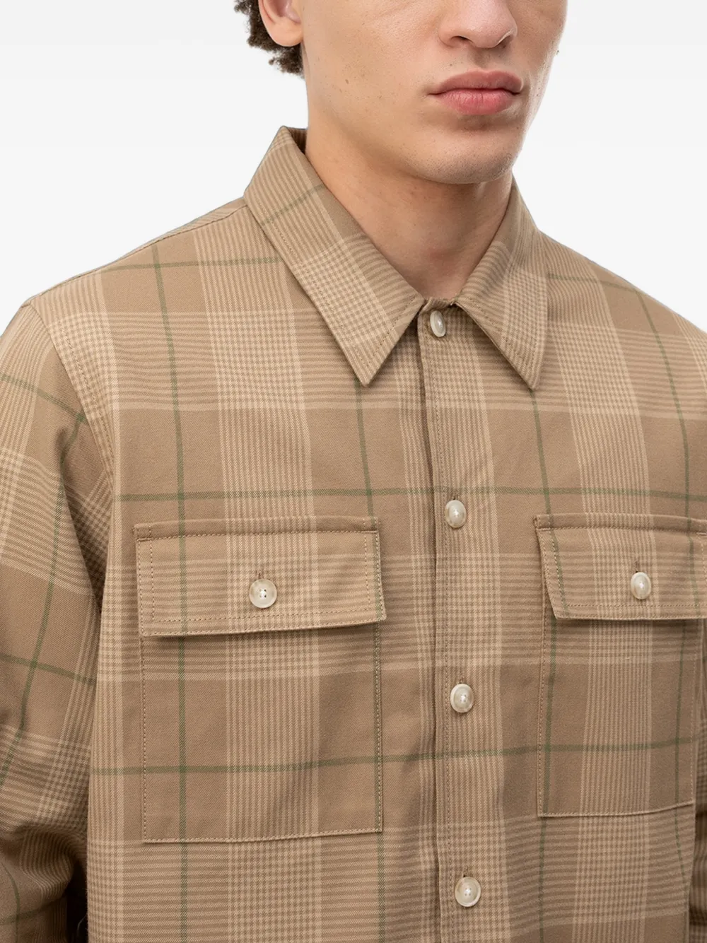 HUGO Geruit overhemd met klepzak Beige