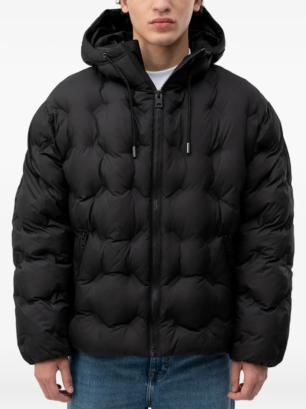 HUGO quilted hooded jacket - Nero