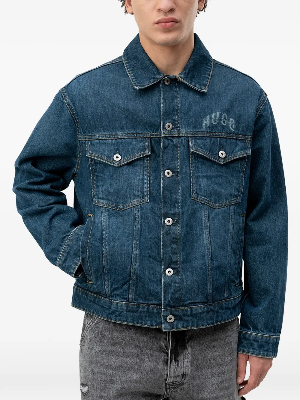 HUGO logo-print denim jacket - Blu