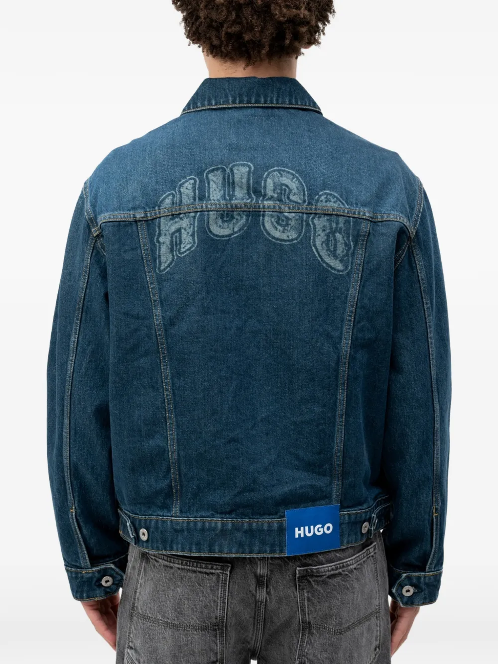 HUGO Denim jack met logoprint Blauw