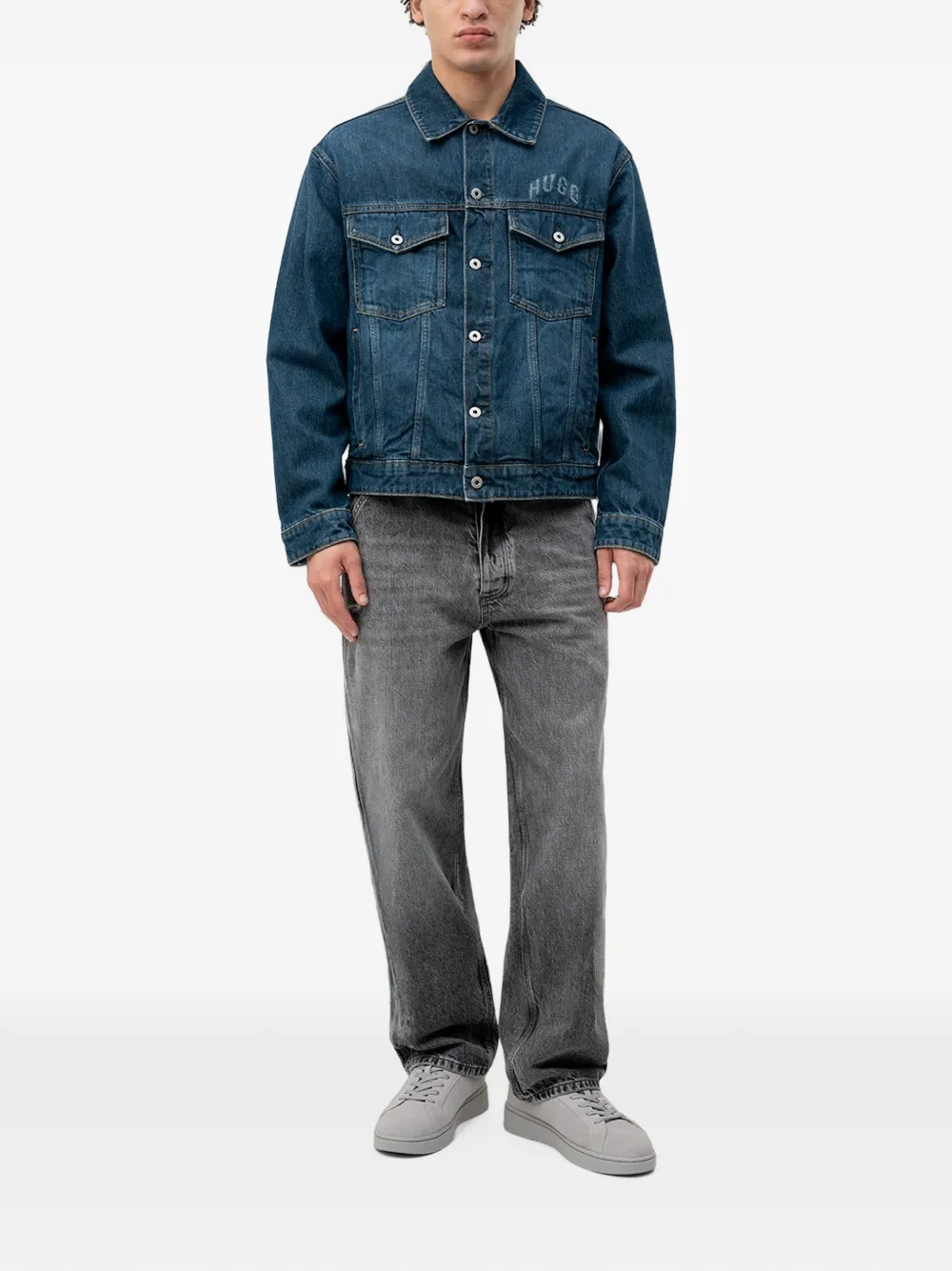 HUGO Denim jack met logoprint Blauw
