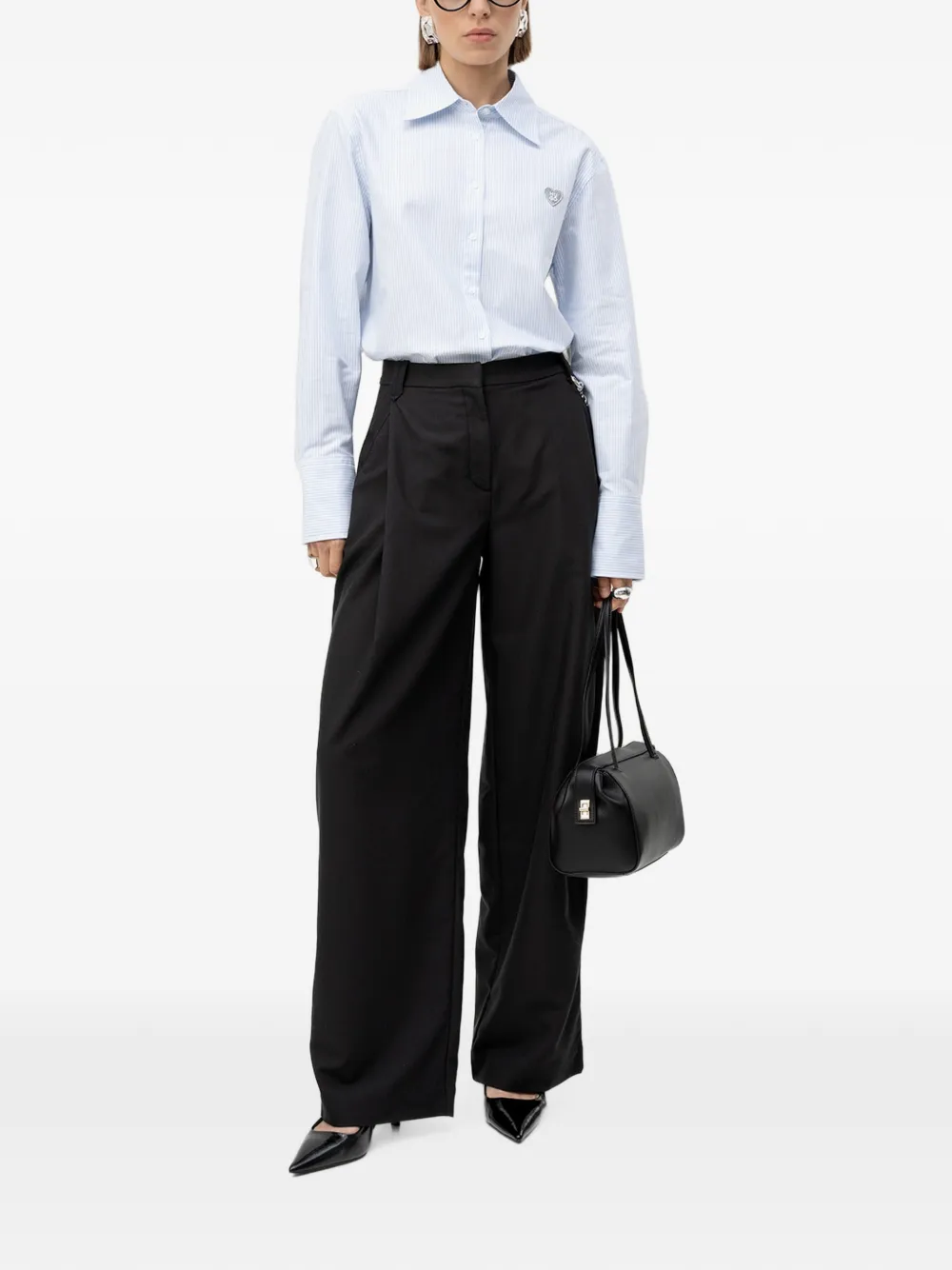 HUGO Gestreepte blouse met logoplakkaat Wit