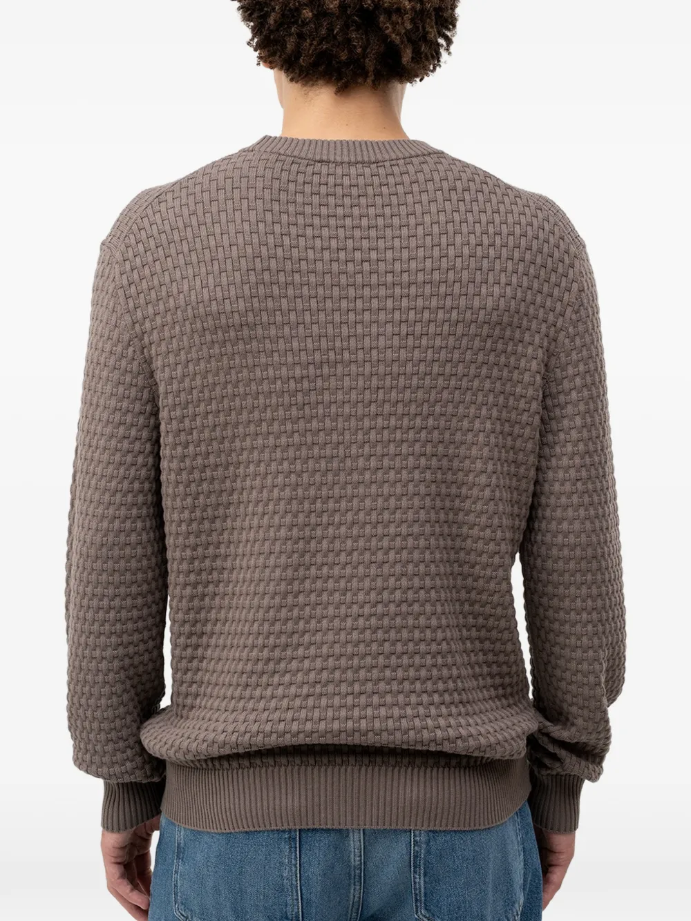 HUGO basket-weave crew-neck sweater Bruin