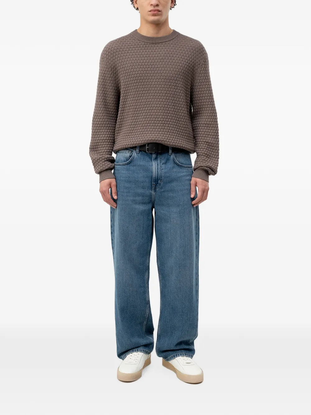 HUGO basket-weave crew-neck sweater Bruin