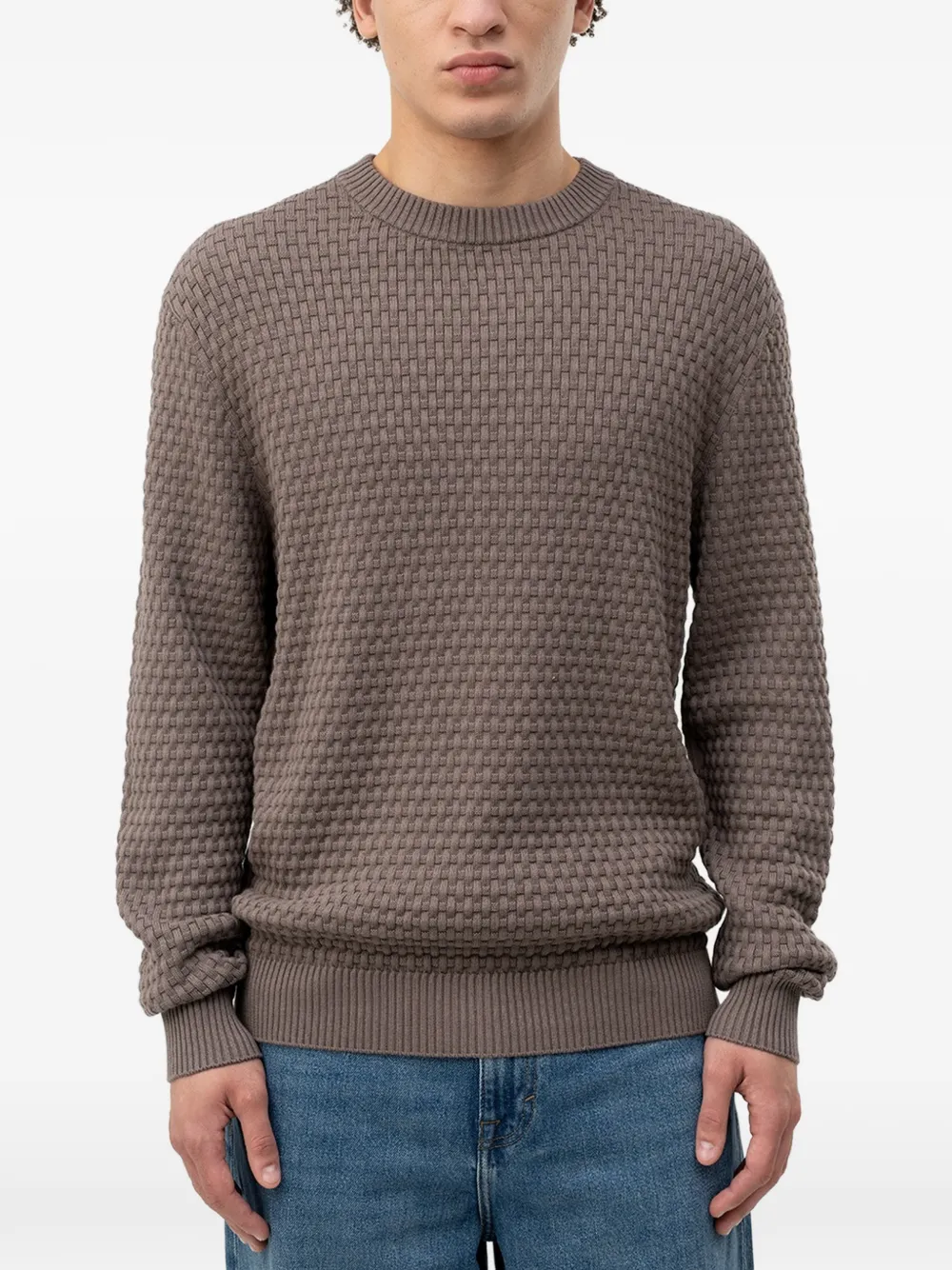HUGO basket-weave crew-neck sweater - Marrone