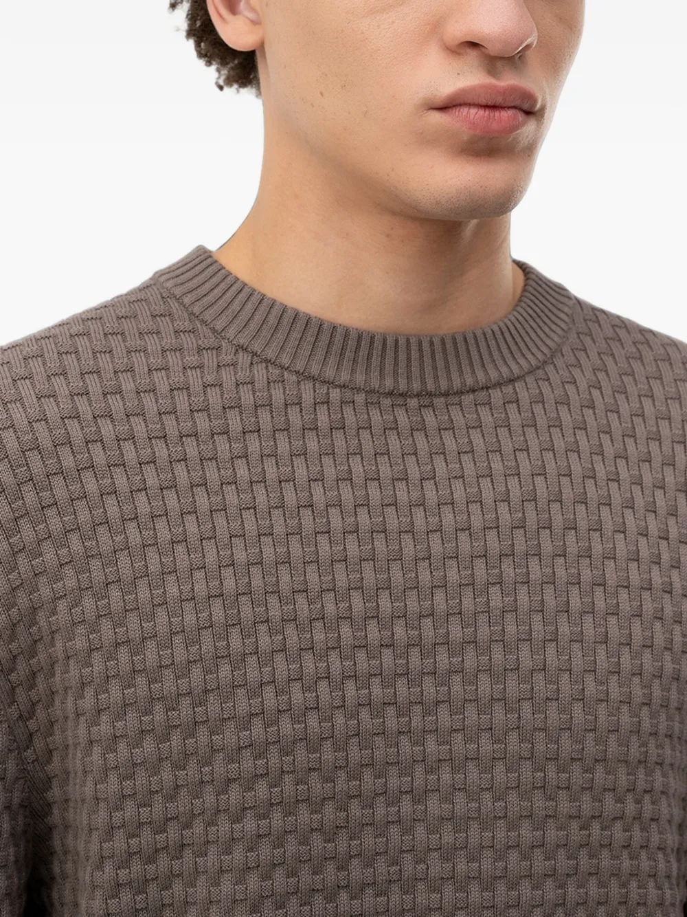 HUGO basket-weave crew-neck sweater Bruin