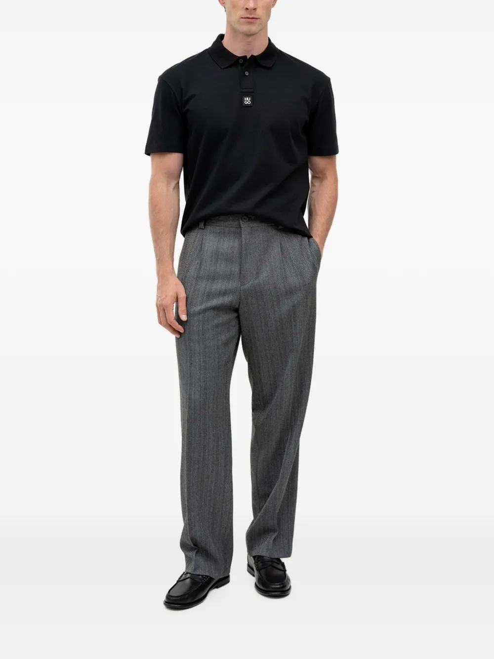 HUGO Modern-fit broek van visgraat stof Grijs