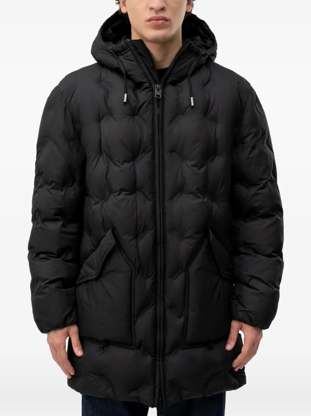 HUGO hooded puffer coat with patch pockets - Nero