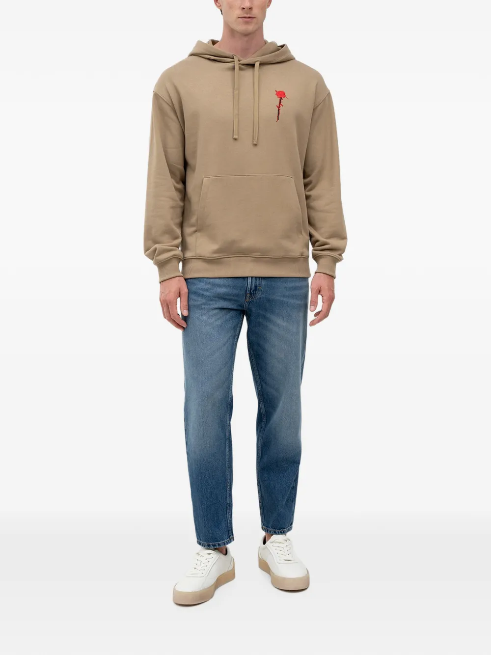 HUGO Hoodie met geborduurde roos Beige