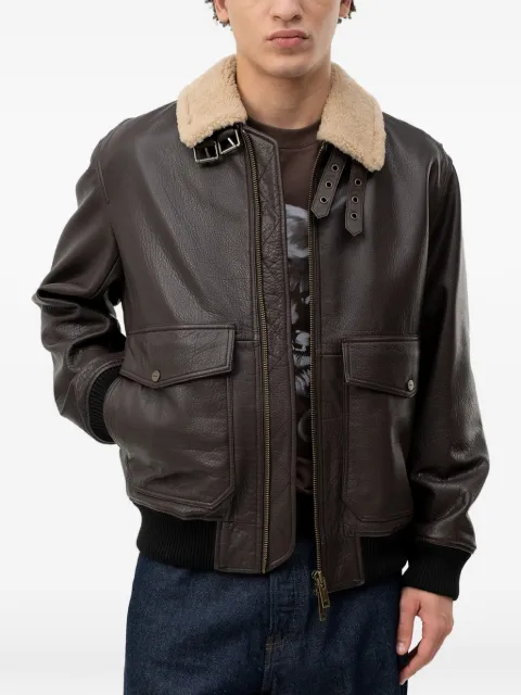 HUGO shearling-collar leather jacket
