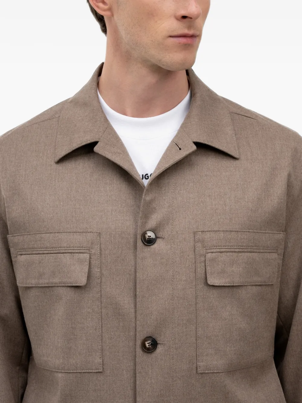 HUGO Button-up shirtjack met borstzak Beige