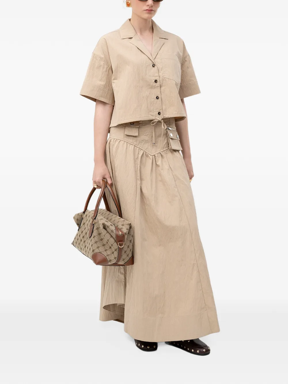 GANNI Cropped blouse met korte mouwen Beige