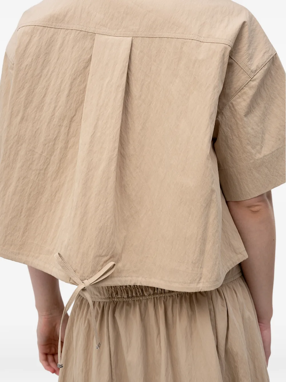 GANNI Cropped blouse met korte mouwen Beige