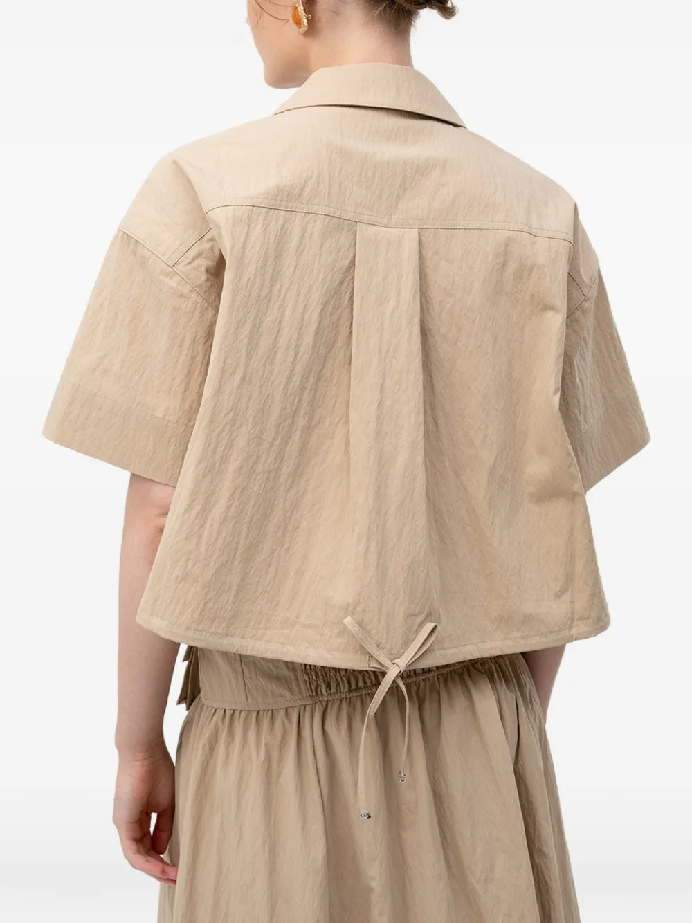 GANNI Cropped blouse met korte mouwen Beige