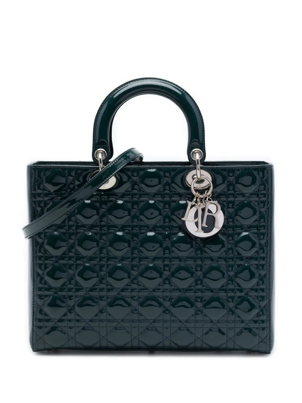 Christian Dior Pre-Owned 2011 große Cannage Lady Dior Satchel-Tasche aus Lackleder - Grün
