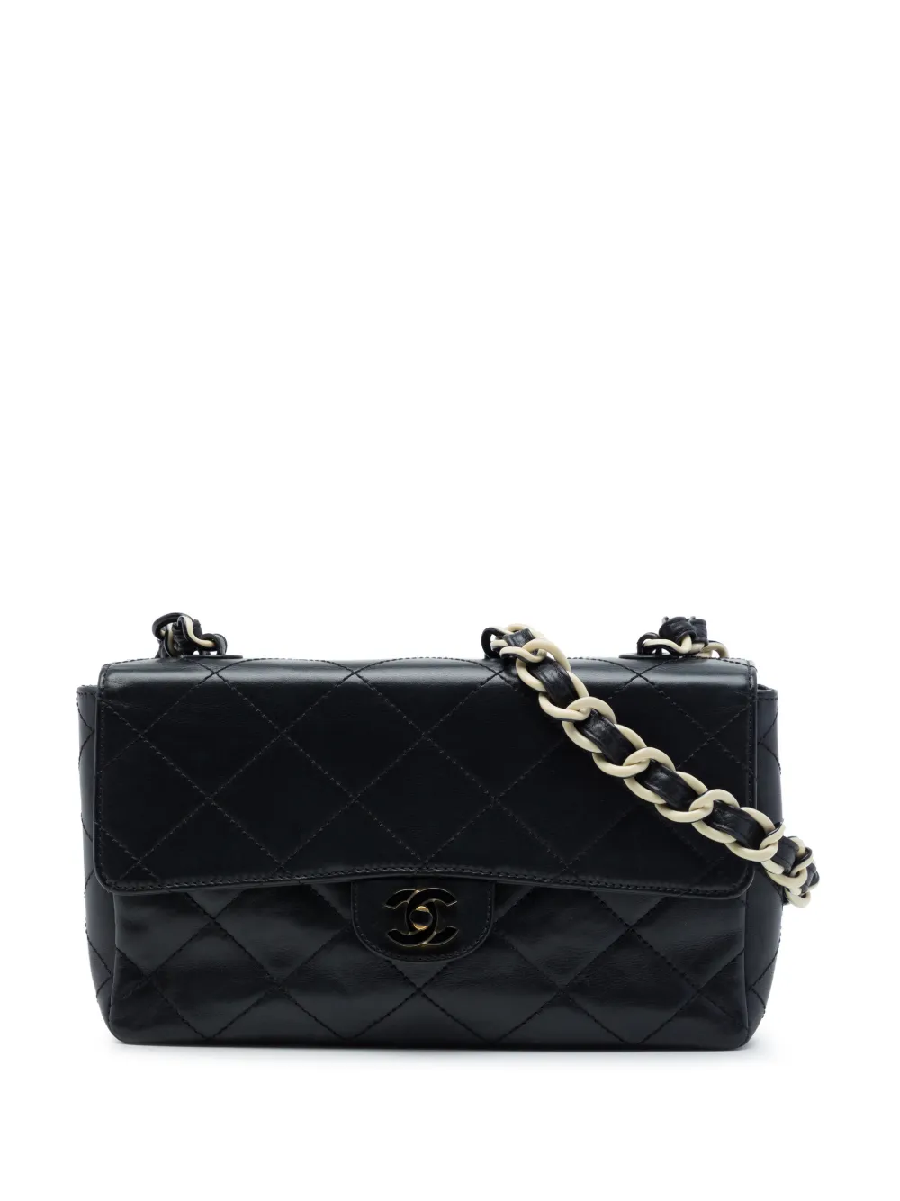 CHANEL Pre-Owned 2000-2002 Medium Quilted Lambskin Resin Chain Single Flap shoulder bag - Black