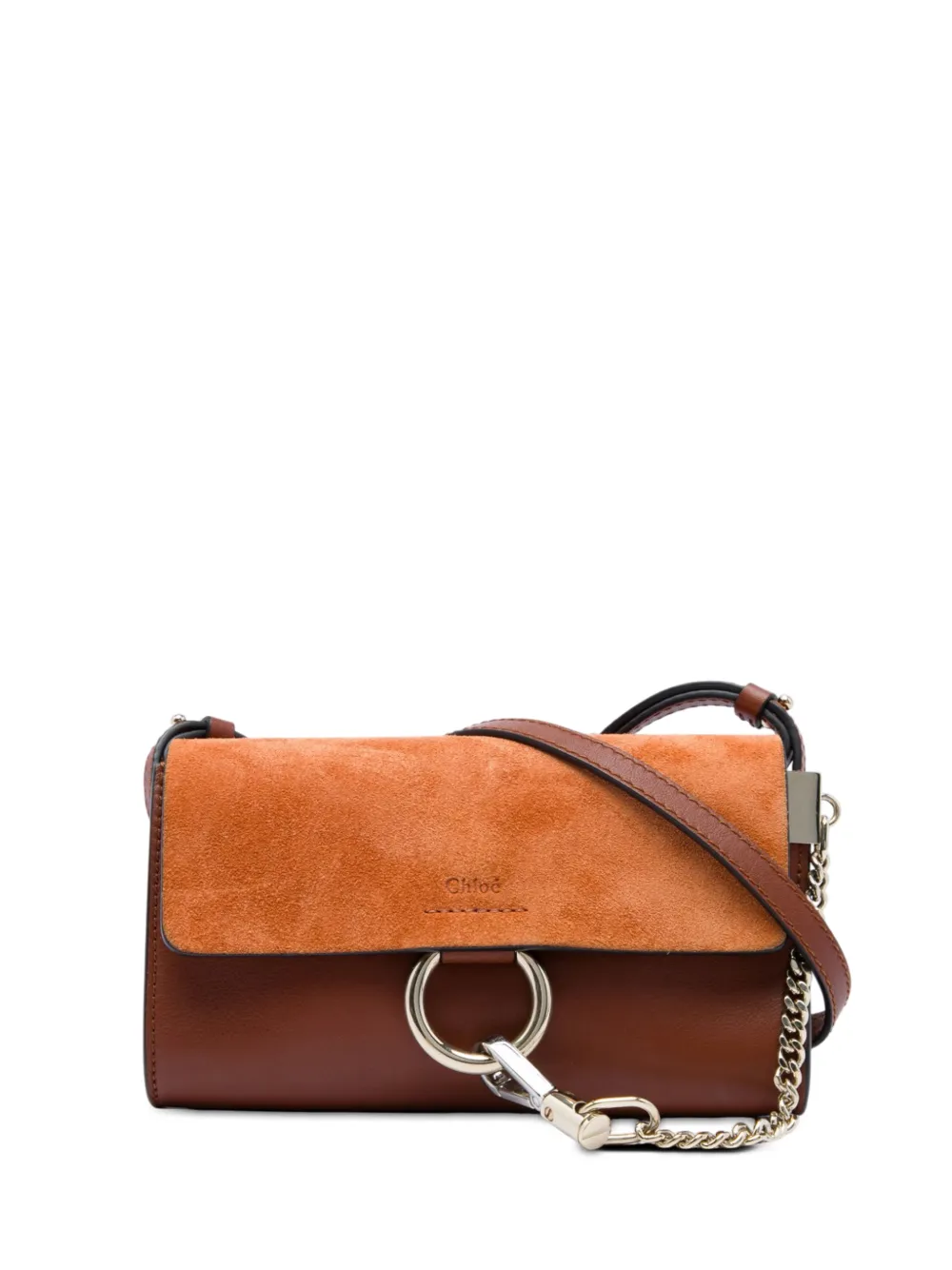 Chloé Pre-Owned 2021-2026 Mini Calfskin and Suede Faye Chain crossbody bag - Marrone
