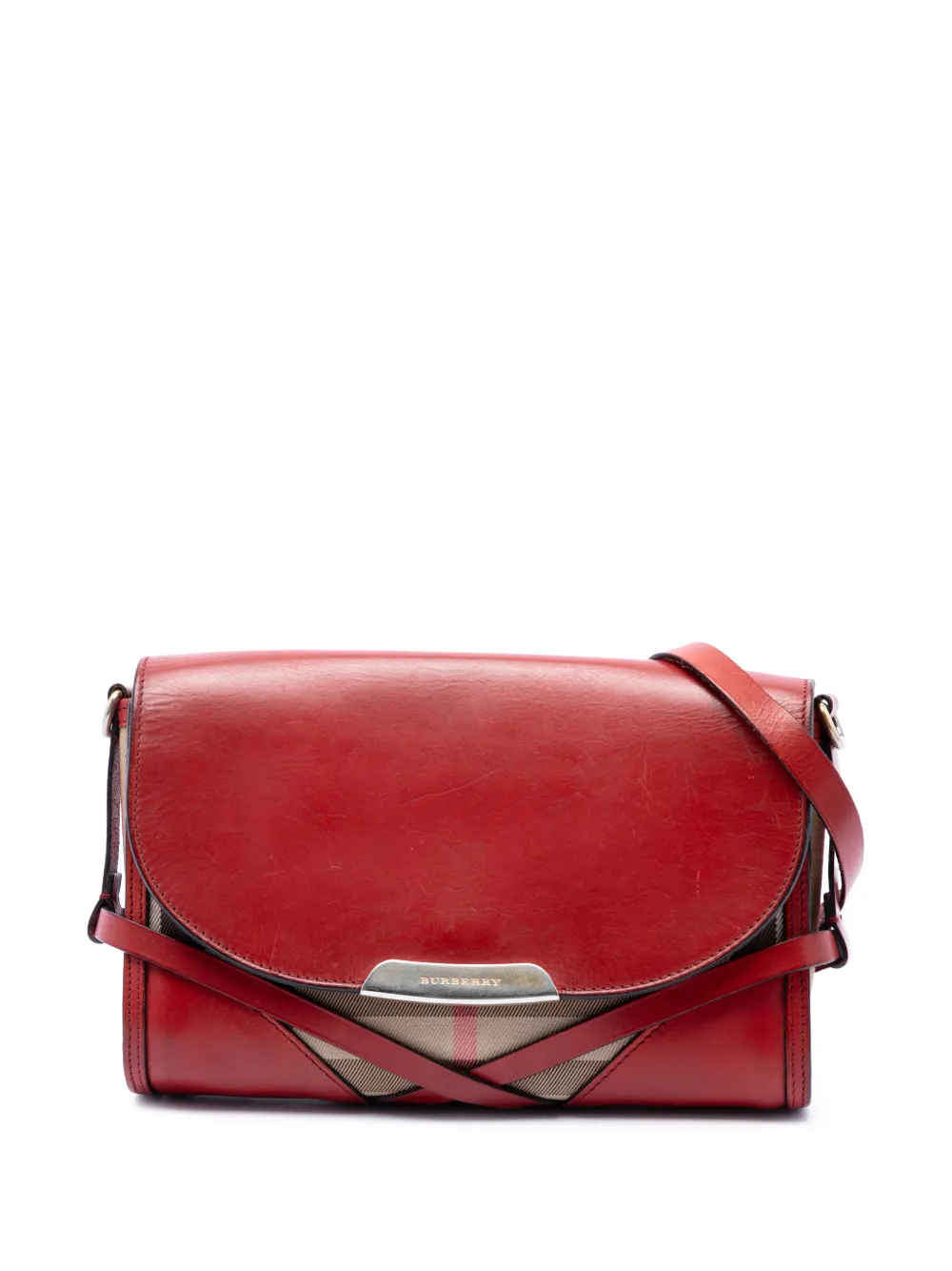 Burberry Pre-Owned 2000-2017 Leather and House Check Canvas Bridle Abbott crossbody bag - Rosso