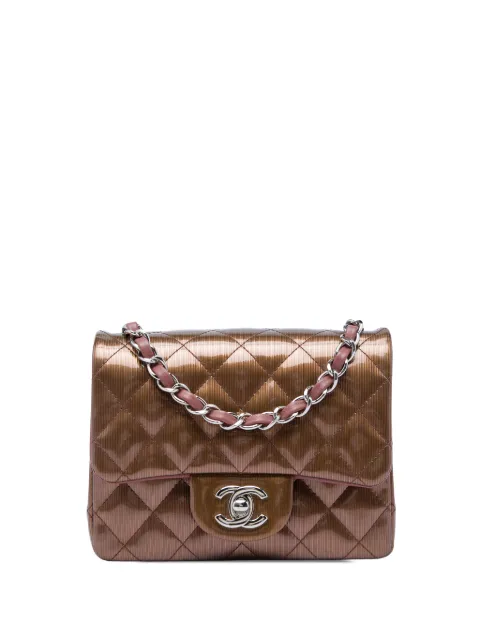 CHANEL Pre-Owned bolsa de hombro Classic Single Flap mini de charol con rayas metalizadas y diseño cuadrado 2012