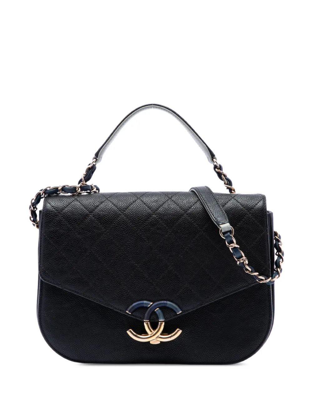 CHANEL Pre-Owned 2018 Paris Cuba Medium Quilted Caviar Thread Around Flap satchel - Black