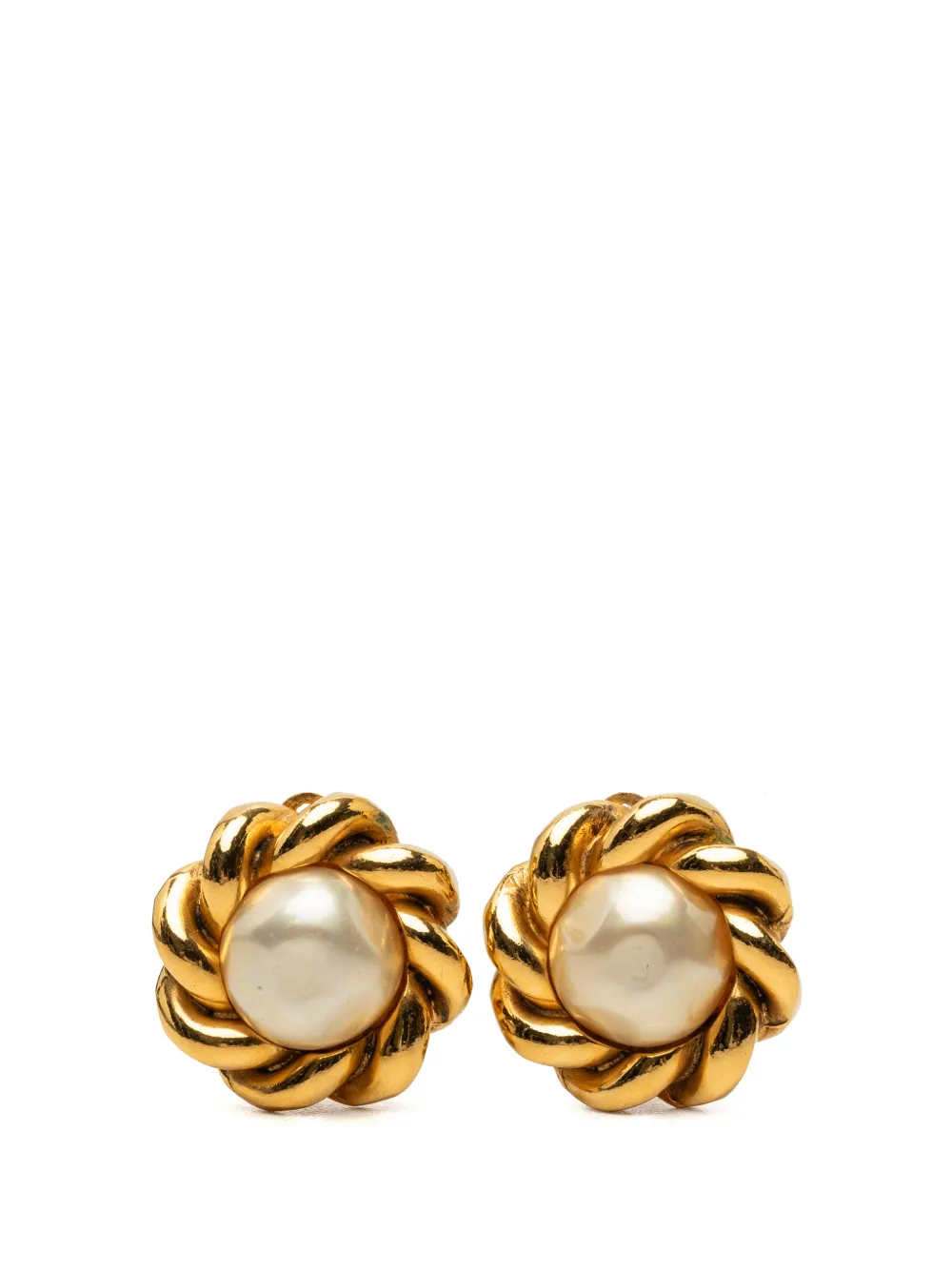 CHANEL Pre-Owned 1950-1970 Gold Plated Faux Pearl Flower Clip On Earrings costume earrings - Oro