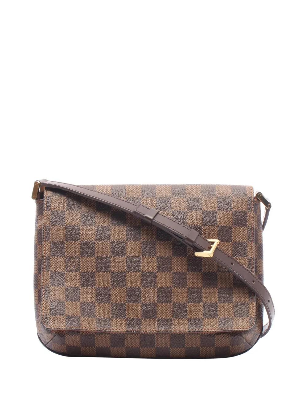Pre-owned Louis Vuitton 2004 Damier Ebene Musette Tango Short Strap Shoulder Bag In Brown