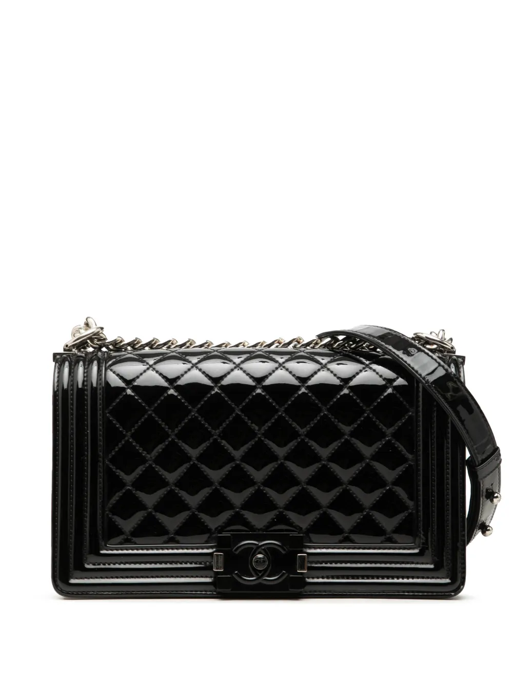 CHANEL Pre-Owned 2016-2017 Old Medium Quilted Patent Acrylic Boy Flap crossbody bag - Nero