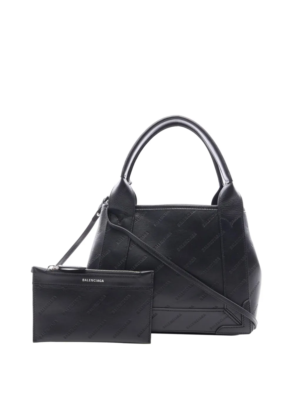 Balenciaga Pre-Owned 2018-2026 Leather Allover Logo Navy Cabas Tote XS satchel - Nero