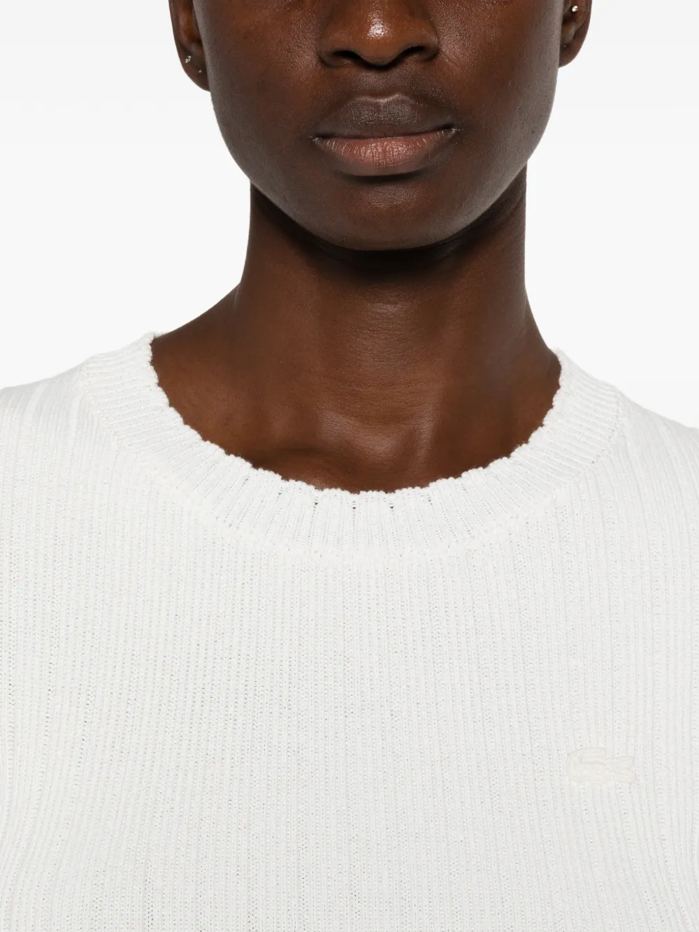 Lacoste ribbed-knit short-sleeve sweater Wit