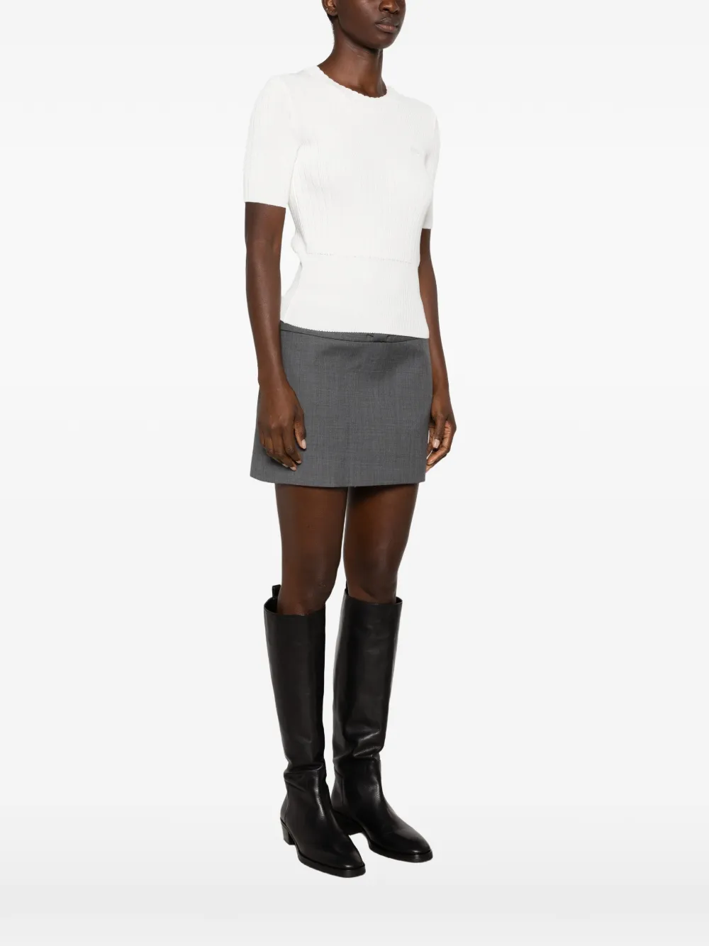 Lacoste ribbed-knit short-sleeve sweater Wit