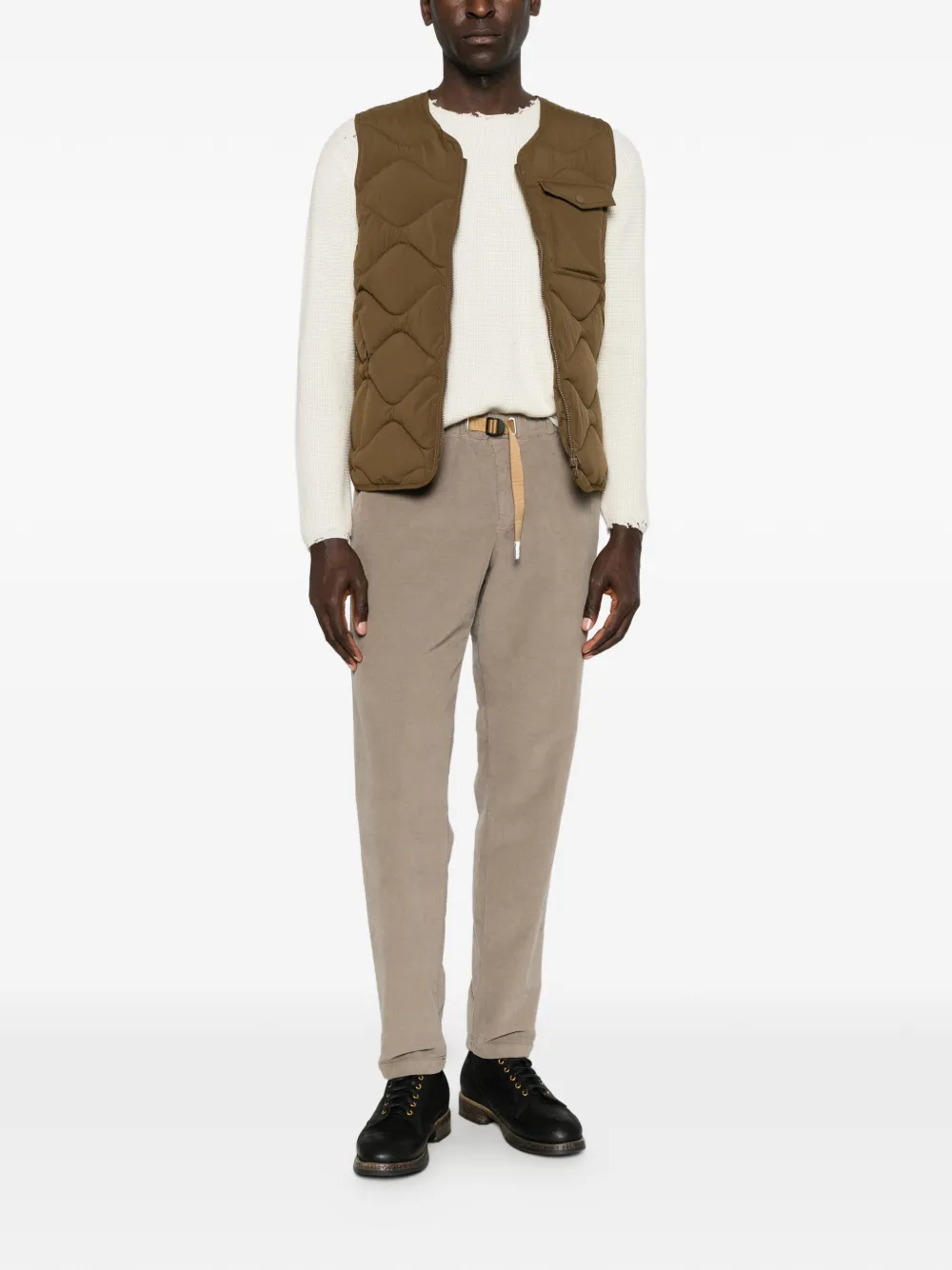 White Sand Ribfluwelen broek met toelopende pijpen en ceintuur Beige