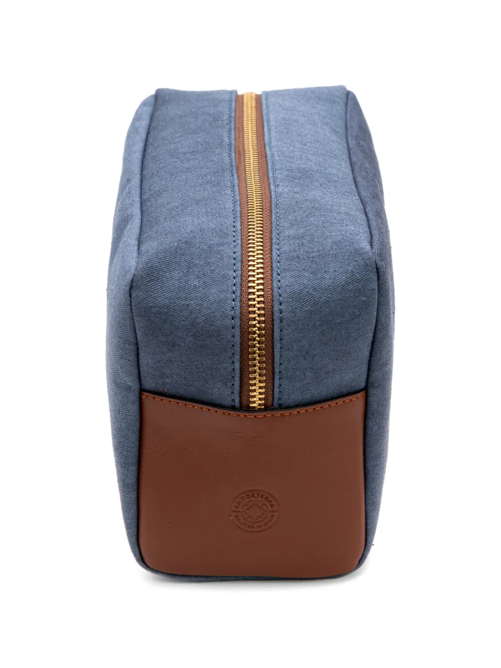 La Portegna Dopp canvas toilettas met leren afwerking Blauw