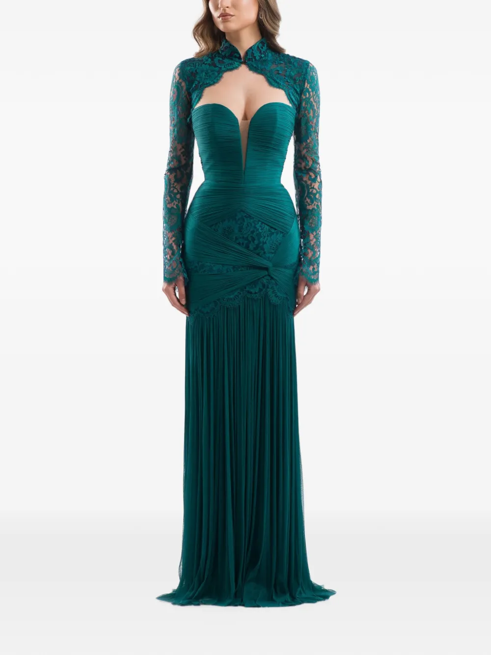 IMROSKA Forest lace-panelled long-sleeve bolero cardigan