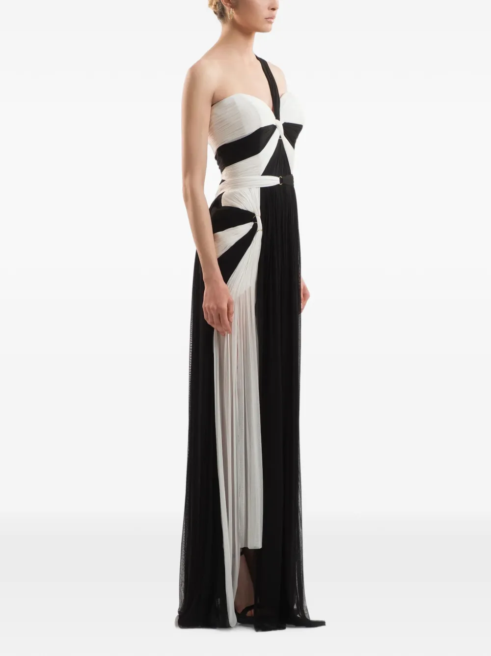 IMROSKA one-shoulder pleated maxi dress Zwart