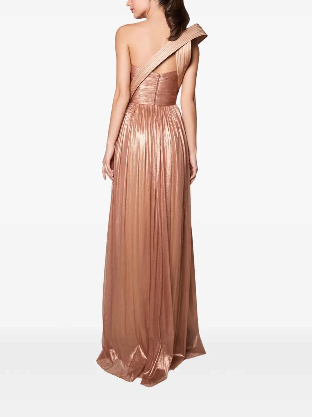 IMROSKA Thalia one-shoulder pleated maxi dress Bruin