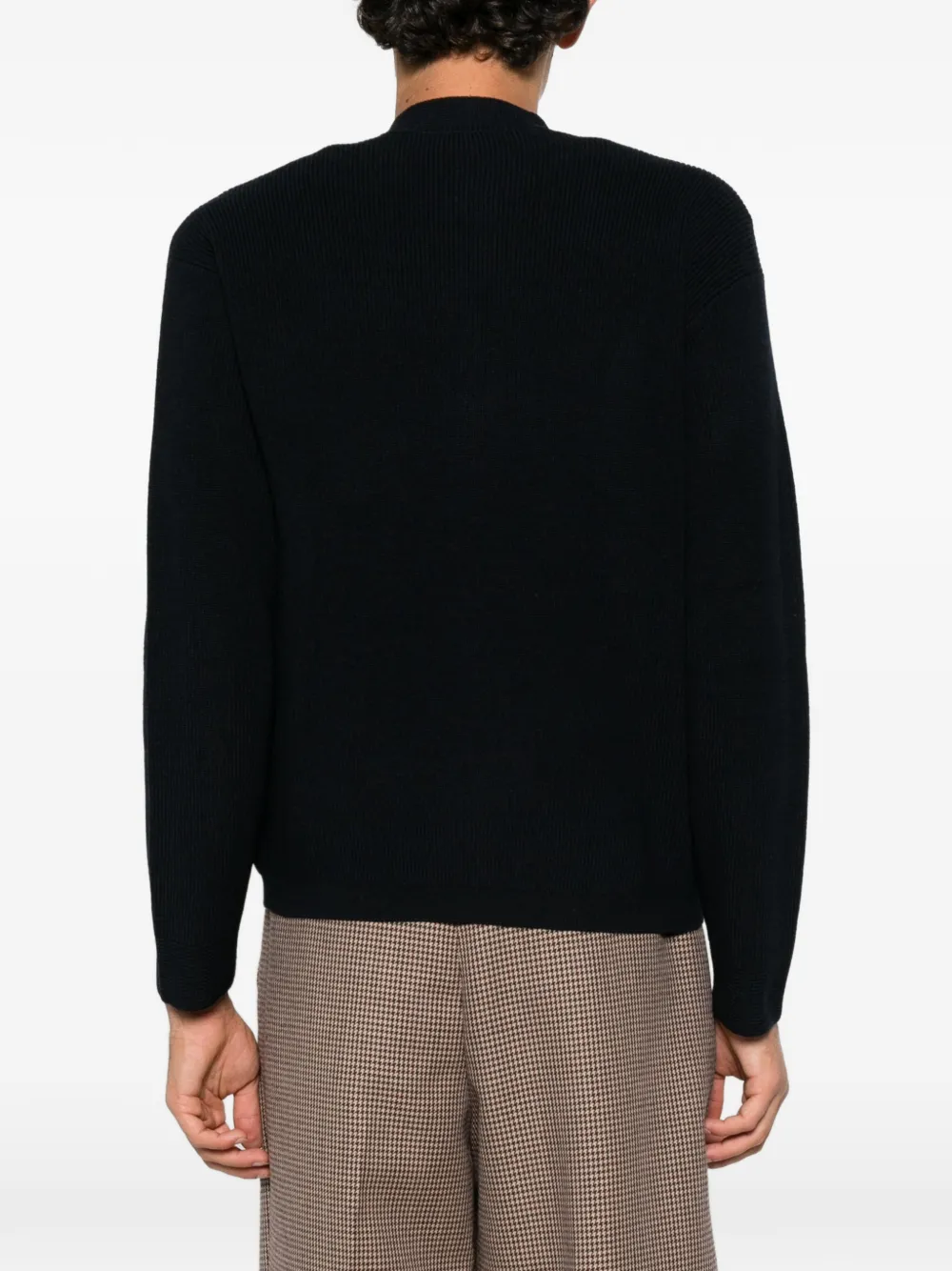 Emporio Armani logo-patch ribbed-knit cardigan Blauw